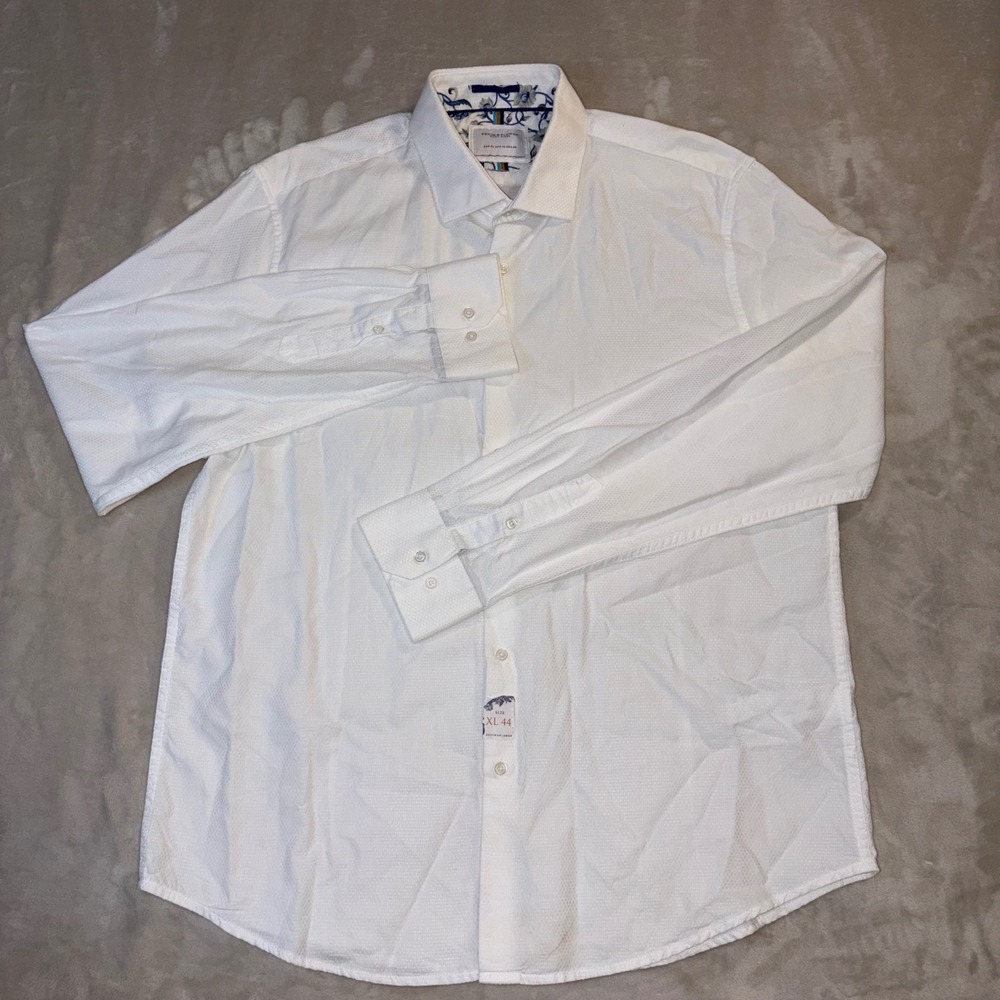 Denim & Flower Ricky Singh Mens XL White Textured Dobby Long Sleeve Button Down
